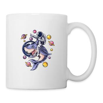 Astronaut surft mit seinem Hai durchs Universum - Tasse - Weiß - Rechts