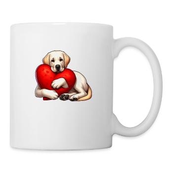 Cartoon of Labrador Retriever Hugging A Red Pillow - Mug - white - Right