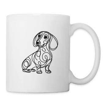 Dackel Hund Linie Design Schwarz-Weiß Line Art - Tasse - Weiß - Rechts