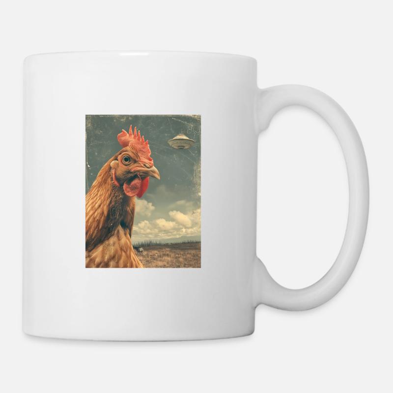 Hühner Chicken UFO Alien Raumschiff Weirdcore - Tasse - Weiß