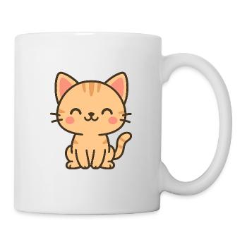 Niedliche Katzenillustration in Pastellfarben - Tasse - Weiß - Rechts
