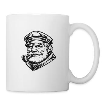 Kapitän mit Pfeife im Holzschnitt-Stil - Tasse - Weiß - Rechts