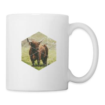 Schottisches Hochland Cattle Rind Nature Sechseck - Tasse - Weiß - Rechts