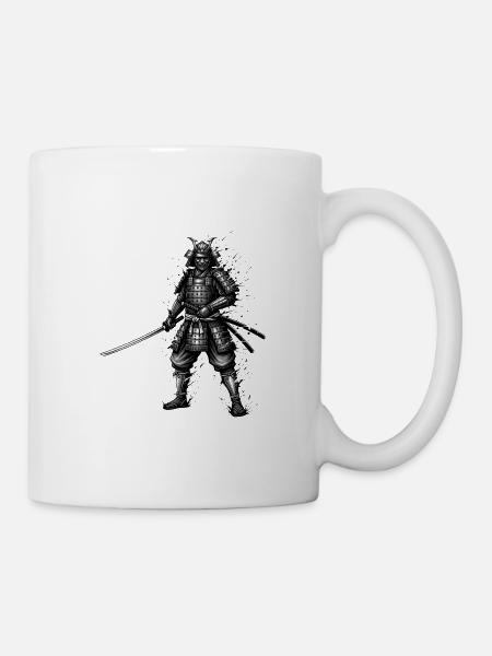 Schwarzweiß Samurai Katana - Tasse - Weiß
