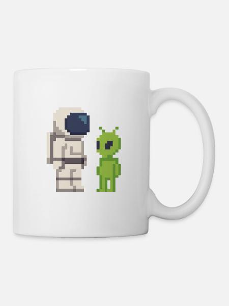 Pixel Astronaut meets Alien - Mug - white