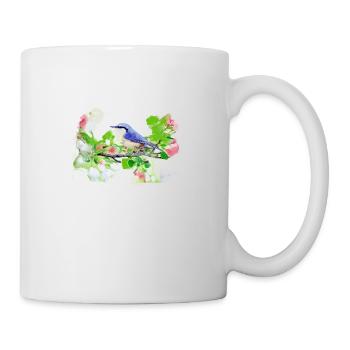grand, oiseau, fleurs, aquarelle - Mug blanc - blanc - Droite