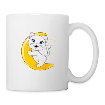Smiling white cat sitting on the moon - Mug - white - Right