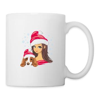Mädchen mit einem Cockerspaniel-Hund in Weihnachtsmützen - Tasse - Weiß - Rechts
