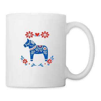 Scandinavian Dala Horse Folk Art Floral Design - Tasse - Weiß - Rechts