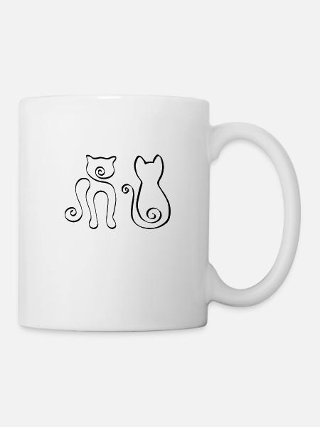 2 chats une ligne noir - Mug blanc - blanc