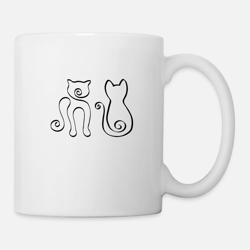 2 One Line Katzen schwarz - Tasse - Weiß