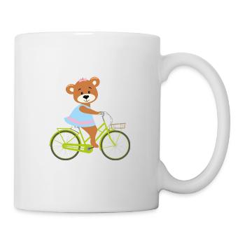 Cute cartoon bear girl rides a bicycle - Mug - white - Right