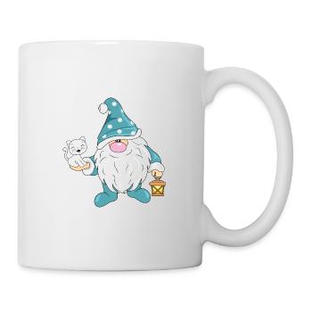 Funny Nordic gnome with a cute white cat - Mug - white - Right