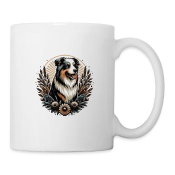 Australian Shepherd Cottage Core Blumen black tri - Tasse - Weiß - Rechts