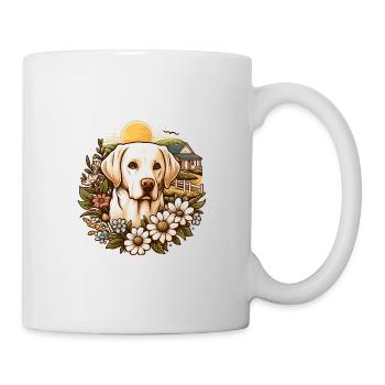 Blonde Labrador Retriever Cottage Core Flowers - Mug - white - Right
