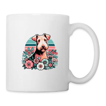 Airedale Terrier Retro Pastell Blumen - Tasse - Weiß - Rechts