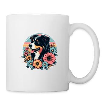 Berger australien noir tri pastel rétro fleurs - Mug blanc - blanc - Droite