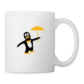 Pinguin mit Schirm in Deinen Wunschfarben - Tasse - Weiß - Rechts