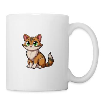 Kuschelige Cartoonkatze mit grünen Augen - Tasse - Weiß - Rechts