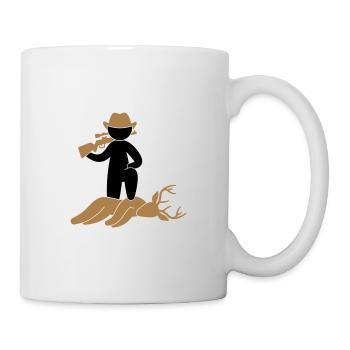 Ein Jäger erlegt einen Hirsch im Wald - Tasse - Weiß - Rechts
