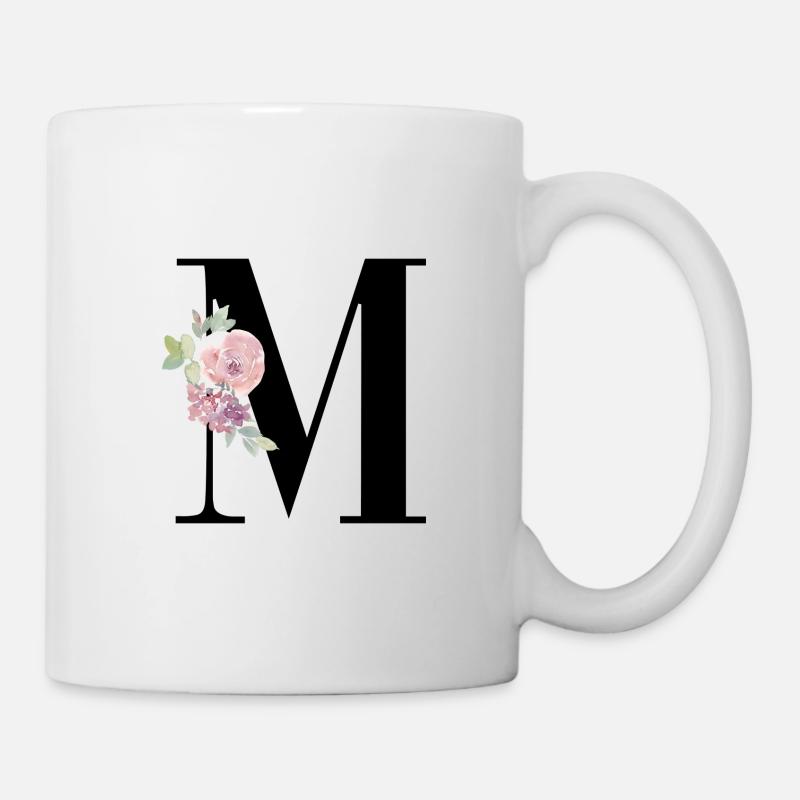 Buchstabe M mit Blumenranke - Tasse - Weiß