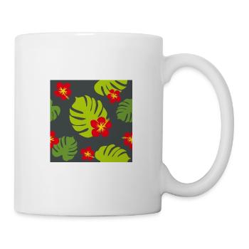Hibiskus und Monstera auf dunklem Hintergrund - Tasse - Weiß - Rechts