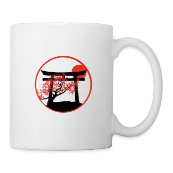 Serene Sunset: Torii Gate and Cherry Tree - Mug - white - Right