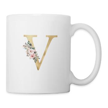 Personalisierbar Monogramm V Floral - Tasse - Weiß - Rechts