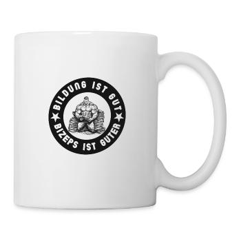 Education is good, biceps are good in color: black - Mug - white - Right
