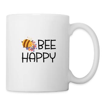 "Bee Happy" - schwarzer Schriftzug mit Biene - Tasse - Weiß - Rechts