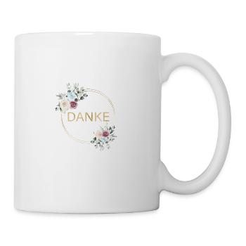 Danke! Blumen_Kranz Blau-Rot personalisierbar - Tasse - Weiß - Rechts