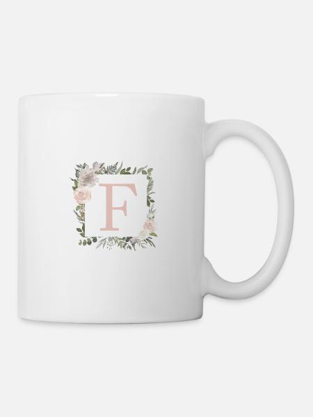 F Monogramm Eukalyptus-Boho - Tasse - Weiß