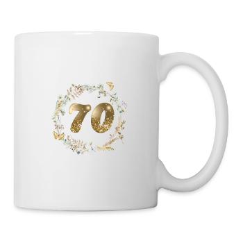 Zahl 70, Glitter, Boho-Kranz, personalisierbar - Tasse - Weiß - Rechts