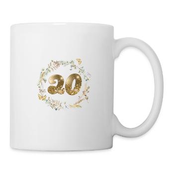 Zahl 20, Glitter, Boho-Kranz, personalisierbar - Tasse - Weiß - Rechts