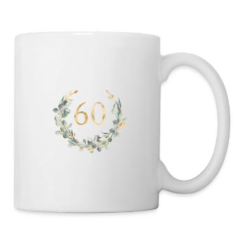 Numéro 60, couronne d’eucalyptus, personnalisable - Mug blanc - blanc - Droite