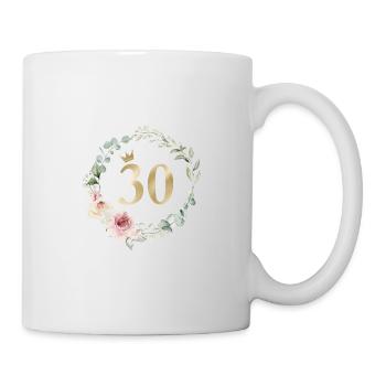 Zahl 30, Blumenkranz-Krone, personalisierbar - Tasse - Weiß - Rechts