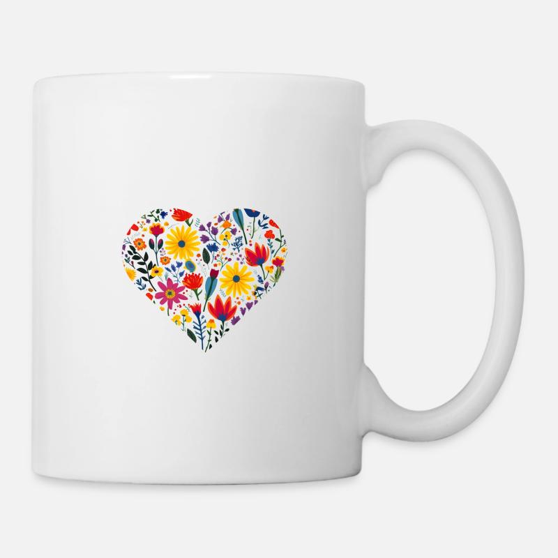 Blumen-Herz, personalisierbar - Tasse - Weiß