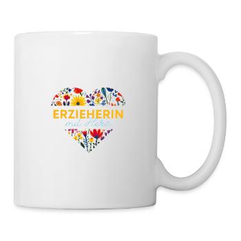 Erzieherin mit Herz! Blumen-Herz - Tasse - Weiß - Rechts