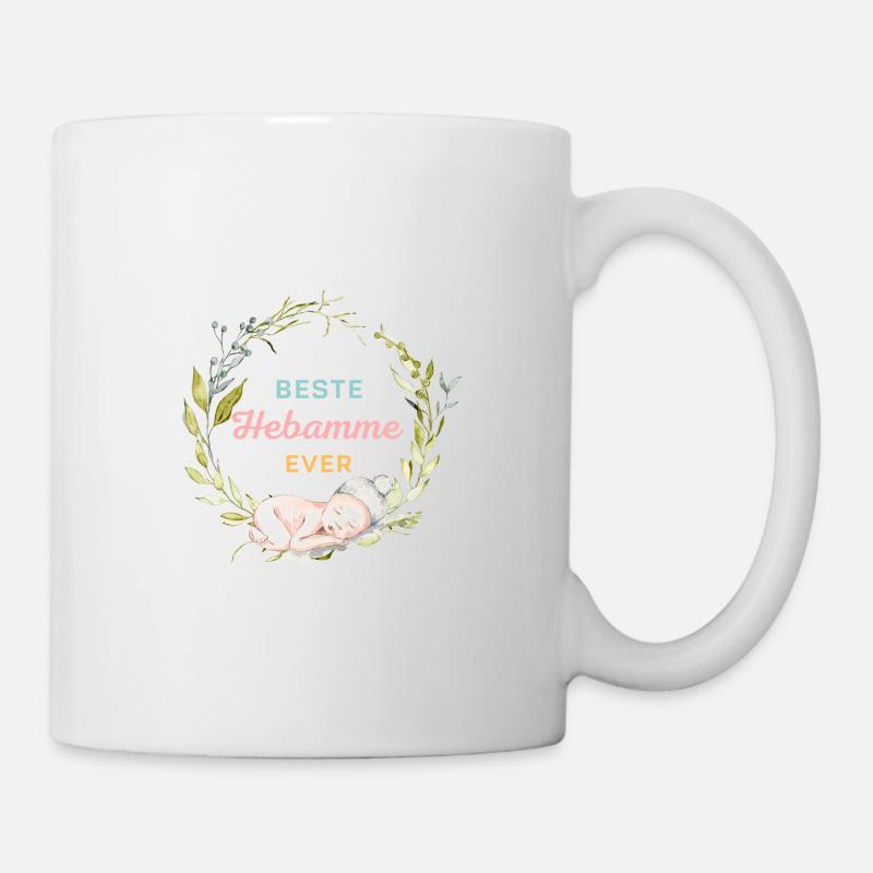 Beste Hebamme ever! Baby, Eukalyptus Illustration - Tasse - Weiß