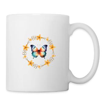 Colorful butterfly with yellow flowers - Mug - white - Right
