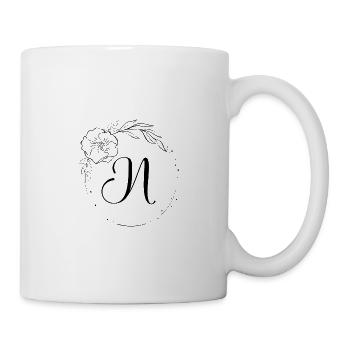 N Monogramm Floral, Line Art, personalisierbar - Tasse - Weiß - Rechts