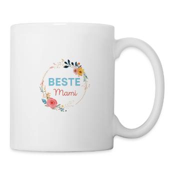 Beste Mami! Blumen Kranz, personalisierbar - Tasse - Weiß - Rechts