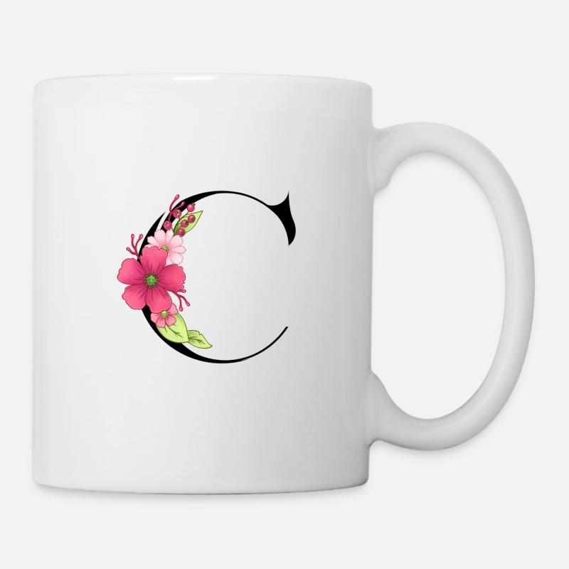 Eleganter Buchstabe 'C' mit Blumen - Tasse - Weiß
