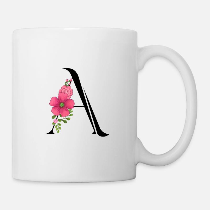 Elegant letter 'A' with flowers - Mug - white