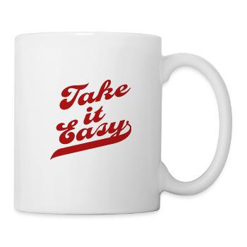 Take It Easy – Vintage Retro Typografie – Rot - Tasse - Weiß - Rechts
