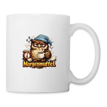 Morgenmuffel Eule mit Kaffee - Tasse - Weiß - Rechts