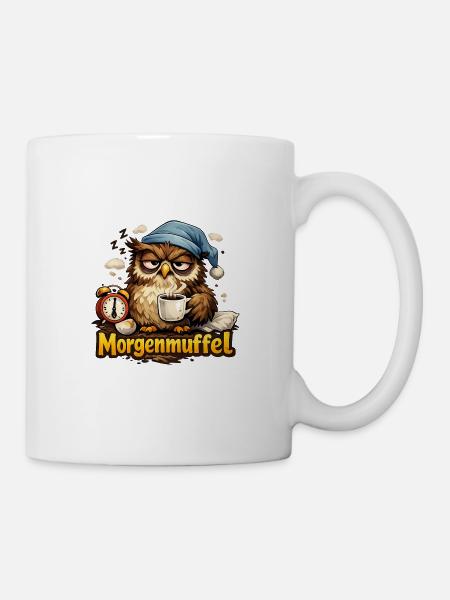 Morgenmuffel Eule mit Kaffee - Tasse - Weiß