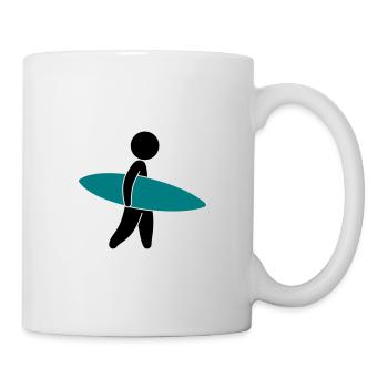 A surfer with his surfboard - Mug - white - Right