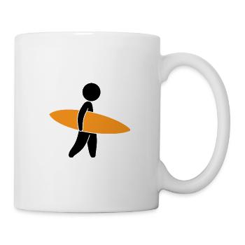 A surfer with his surfboard - Mug - white - Right