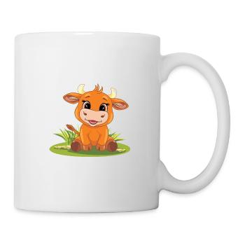 Lustige lächelnde Baby Stier auf dem Rasen - Tasse - Weiß - Rechts